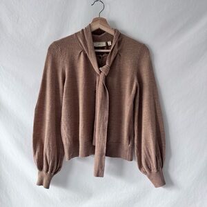Moulinette Soeurs by Anthropologie Wool Tie Neck Sweater Statement Sleeves M